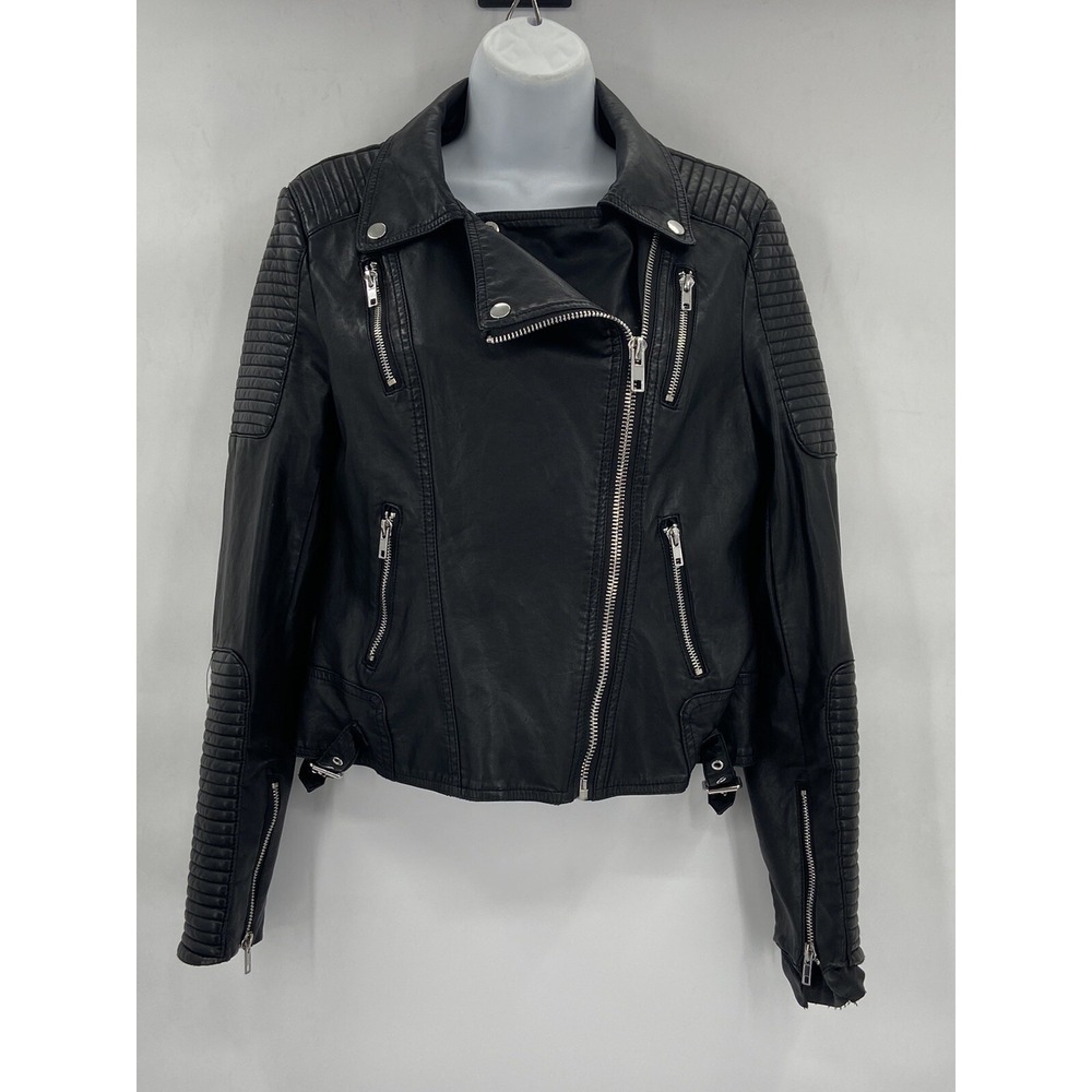 Tobi Faux Leather Jacket Moto Biker Black Silver Hardware Women's Size Medium